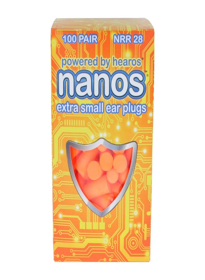 HEAROS Nanos Earplugs, X-Small, NRR 28, 100 Pair, PU Foam, Extreme Comfort, Orange (5891) - Image 1